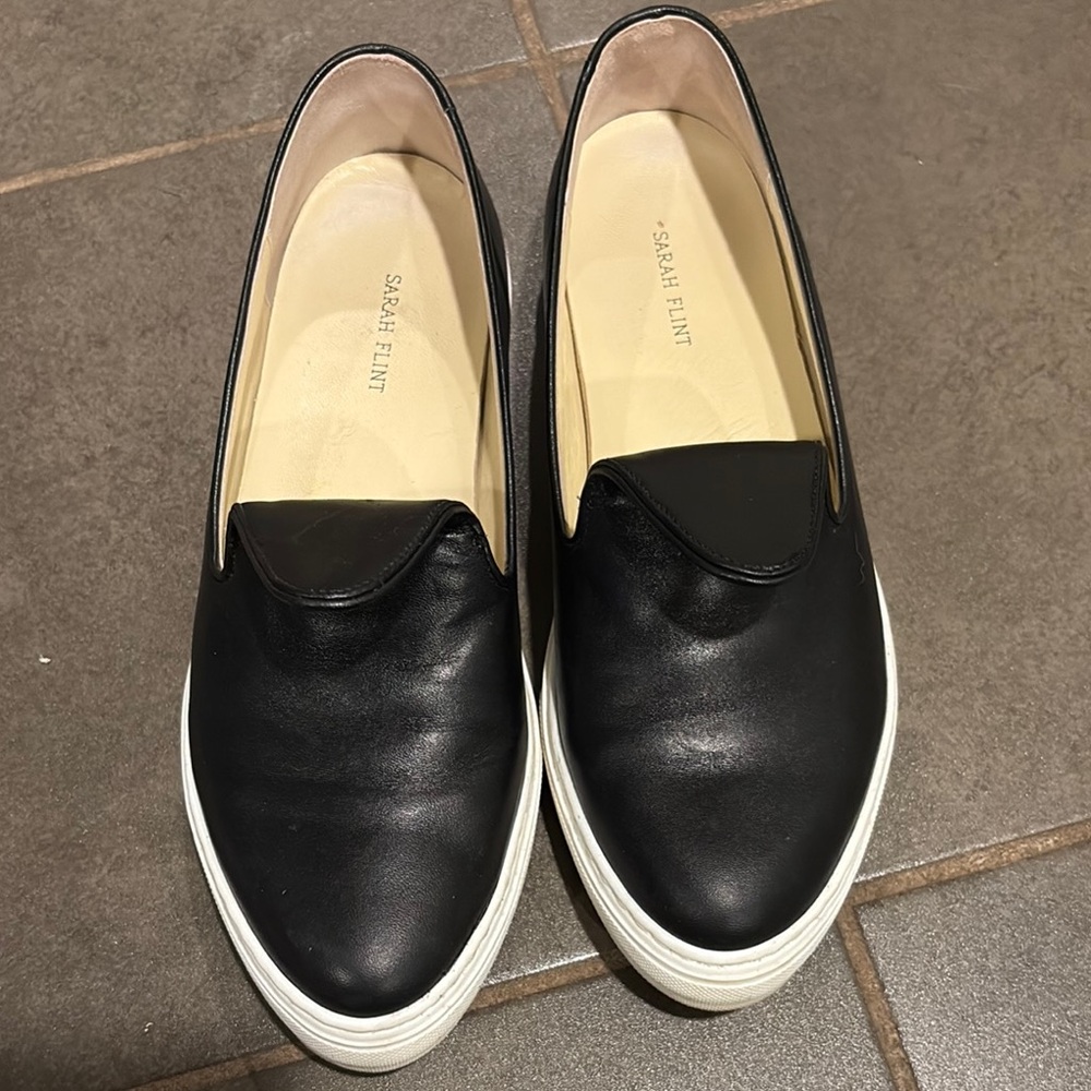 Sarah Flint Black Leather Slip-On Shoes